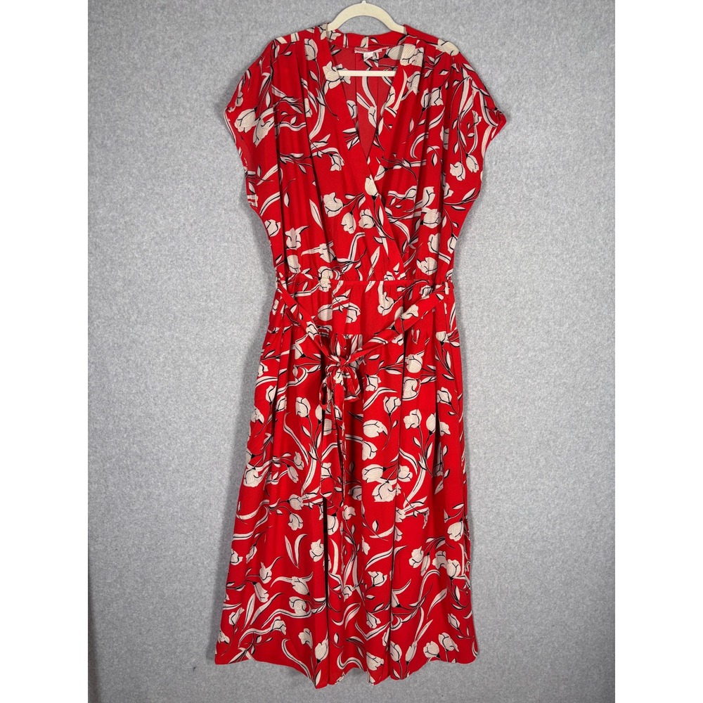 Loralette Wrap Floral Maxi Dress 22 24 Red Belted Kaftan Textured Resort Cruise